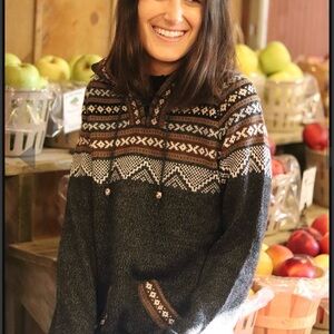 Artesania Lace Up Gray and Brown Alpaca Blend Sweater size M